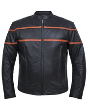 Men's Double Orange Stripe Goatskin Jacket: Black Reflective piping across chest &amp; Back for being better visibility at ni