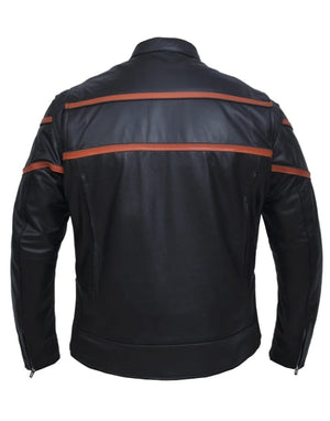 Men's Double Orange Stripe Goatskin Jacket: Black Reflective piping across chest &amp; Back for being better visibility at ni