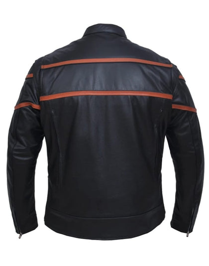 Men's Double Orange Stripe Goatskin Jacket: Black Reflective piping across chest &amp; Back for being better visibility at ni