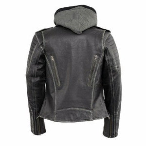 Ladies Rustic Hooded Leather Jacket: Features:

Premium Cowhide Leather 1