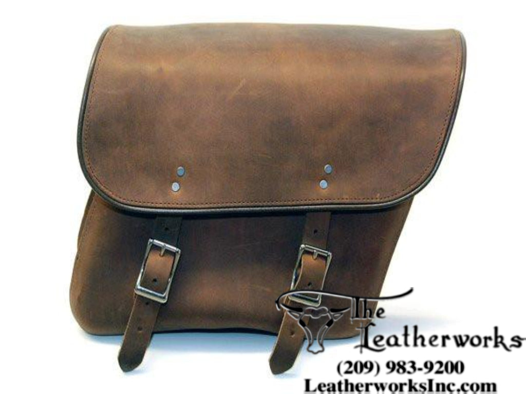 Distressed Brown Saddlebag 404: 404 LEATHER ECONOMY SADDLE BAGS The 404 leather economy bags - 13 ½" x 6" x 12" (L" x W" x H"