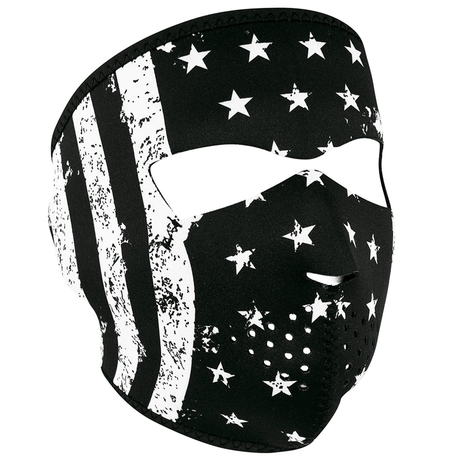 Full Mask Vintage Flag Bk & Wh: The ZAN Headgear Neoprene Face Mask features full coverage of the face and ears with stretchy