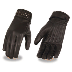 Ladies Studded Cuff Glove: Made of Premium Cowhide Jumble LeatherRivet Detailing Outlining WristLight Liner with Gel PalmAdju