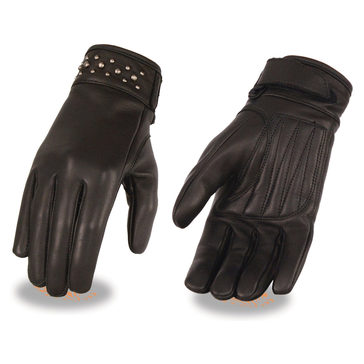 Ladies Studded Cuff Glove: Made of Premium Cowhide Jumble LeatherRivet Detailing Outlining WristLight Liner with Gel PalmAdju