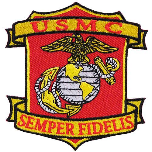 Eagle Emblems 3-1/4" Men's USMC Semper Fidelis Shield Patch - Red & Yellow - Eagle Leather