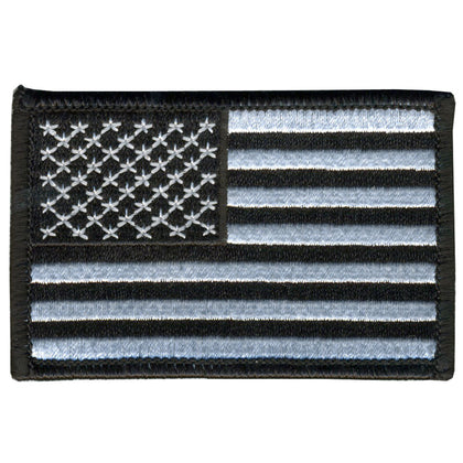 American Flag Black-White Black and White 3 Inch: A 3" x 2" embroidered American flag patch in black and white