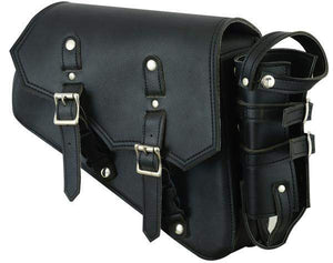Solo Bag With Drink Holder Right: RIGHT SIDE SYNTHETIC LEATHER SWING ARM BAG W/BOTTLE HOLDERLeft Side Synthetic Leather Swing